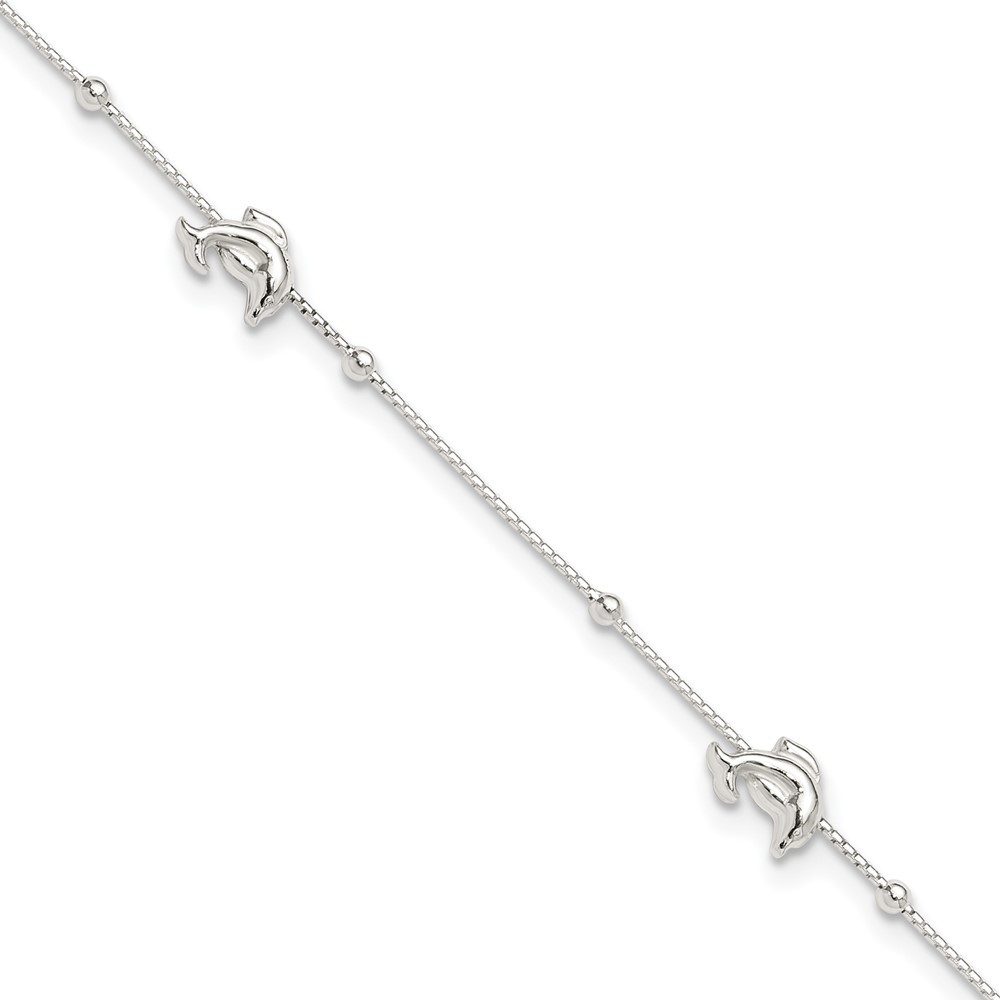 925 Sterling Silver Dolphin Charms Charm 9" + 1" Ext Summer Fine Jewelry Anklet